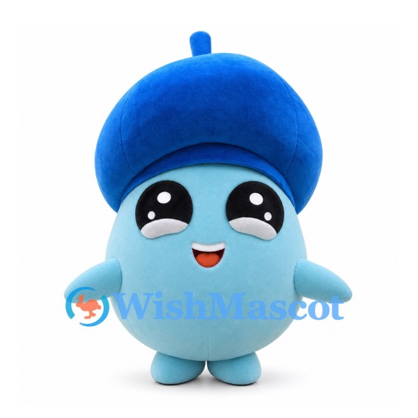 Blue Monster Mascot Costume with Round Body and Large Cap