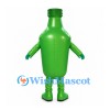 Bottle Mascot Costume in Green with White Label and Smiling Face