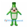 Bottle Mascot Costume in Green with White Label and Smiling Face