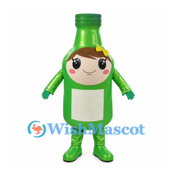 Bottle Mascot Costume in Green with Yellow Hair Bow