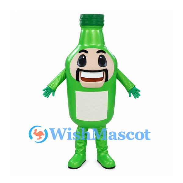 Bottle Mascot Costume in Green with Wide Toothy Grin