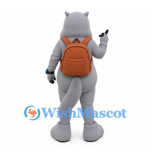 Hippo Mascot Costume in Gray with Brown Backpack