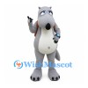 Hippo Mascot Costume in Gray with Brown Backpack