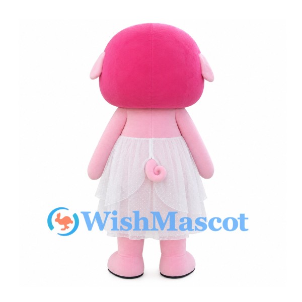 Pig Mascot Costume in Pink with White Tutu and Bow Tie