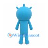 Robot Mascot Costume in Blue with White Face and Chest Stripes