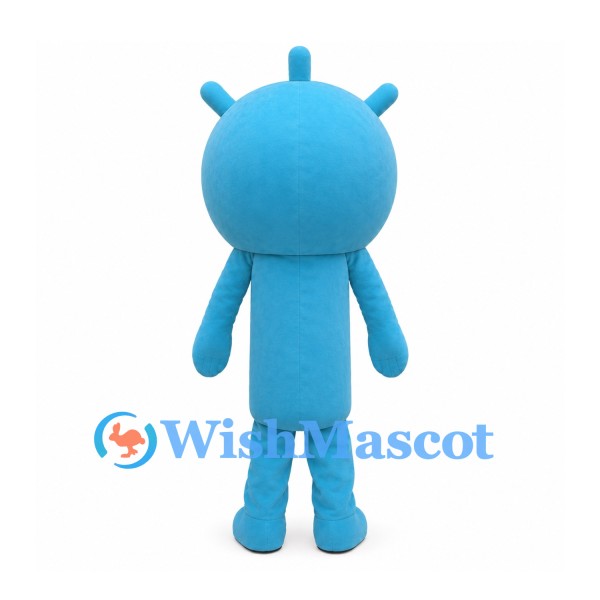 Robot Mascot Costume in Blue with White Face and Chest Stripes
