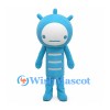 Robot Mascot Costume in Blue with White Face and Chest Stripes