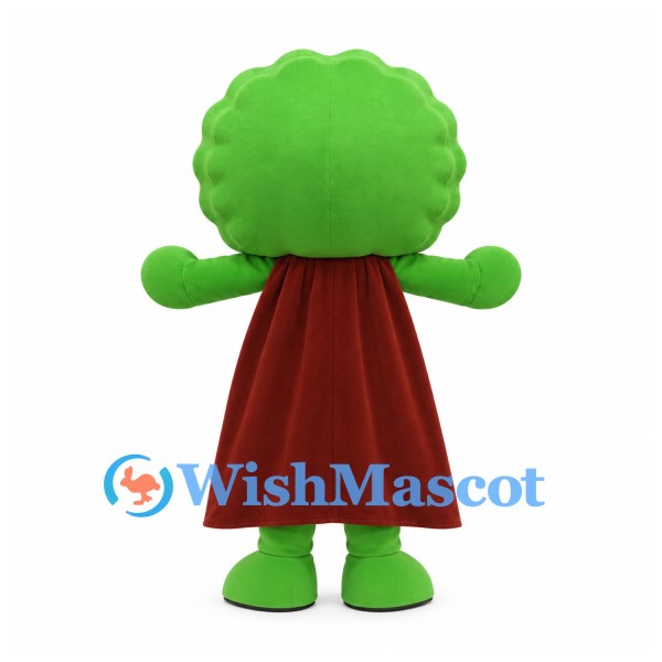 Tree Mascot Costume with Green Crown and Burgundy Cape