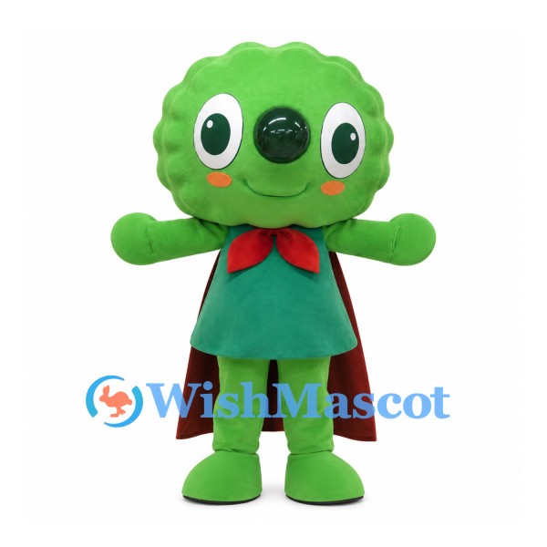 Tree Mascot Costume with Green Crown and Burgundy Cape