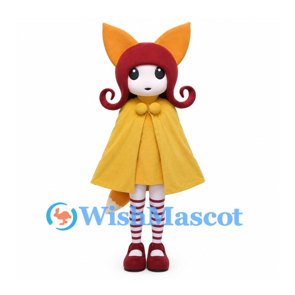 Girl Mascot Costume with Fox Ears and Yellow Cape