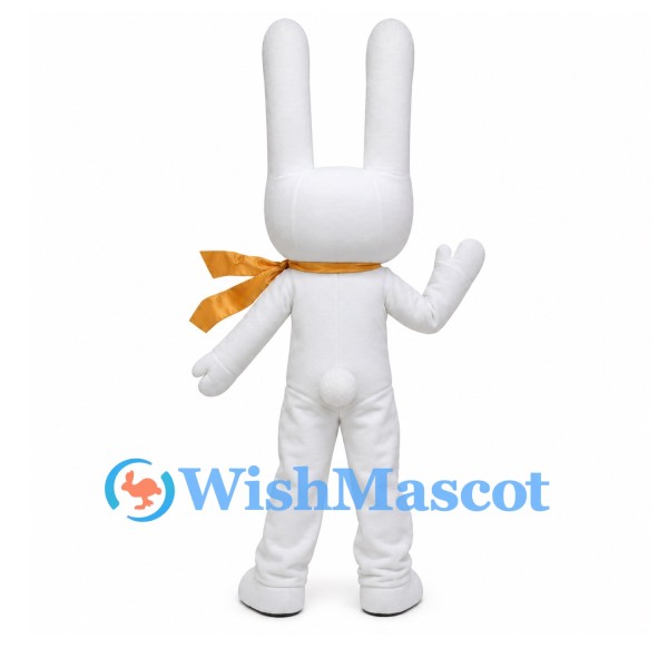 Rabbit Mascot Costume in White with Gold Scarf