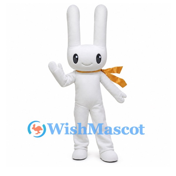 Rabbit Mascot Costume in White with Gold Scarf