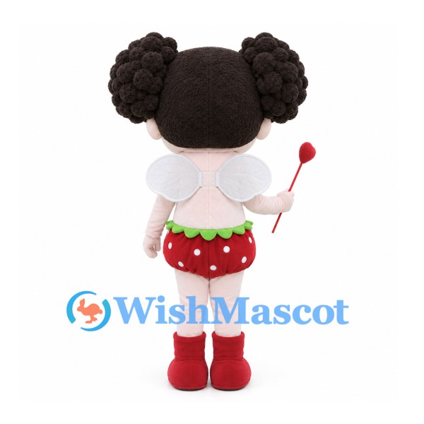 Cupid Mascot Costume with Curly Hair, White Wings and Strawberry Shorts