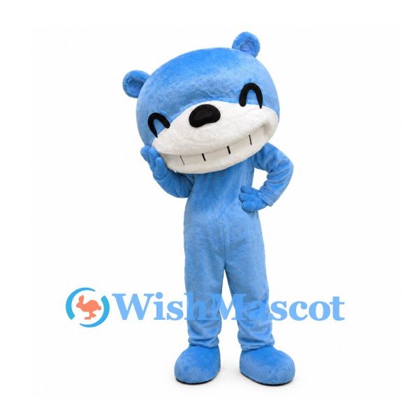 Bear Mascot Costume in Blue with Large White Grin