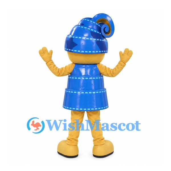 Mouse Mascot Costume in Yellow with Blue Helmet and Dress