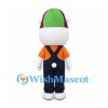 Worker Mascot Costume with Green Helmet and Navy Overalls