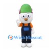 Worker Mascot Costume with Green Helmet and Navy Overalls
