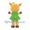 Pig Mascot Costume in Yellow with Green Dress and White Bonnet