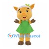 Pig Mascot Costume in Yellow with Green Dress and White Bonnet