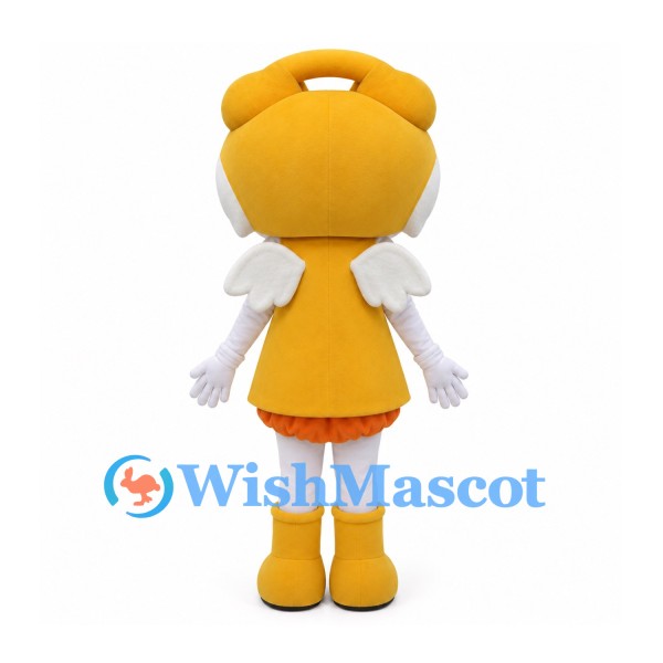 Girl Mascot Costume with Yellow Helmet, Dress and Small White Wings