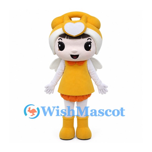 Girl Mascot Costume with Yellow Helmet, Dress and Small White Wings