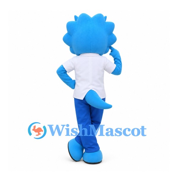 Dinosaur Mascot Costume in Blue with White Shirt and Red Tie