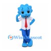 Dinosaur Mascot Costume in Blue with White Shirt and Red Tie
