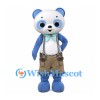 Panda Mascot Costume in Blue and White with Brown Suspender Shorts