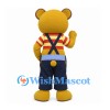 Bear Mascot Costume with Red Striped Shirt and Navy Overalls