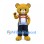 Bear Mascot Costume with Red Striped Shirt and Navy Overalls