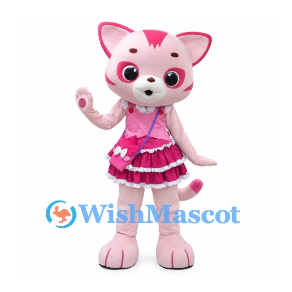 Cat Mascot Costume in Pink with Layered Ruffle Dress