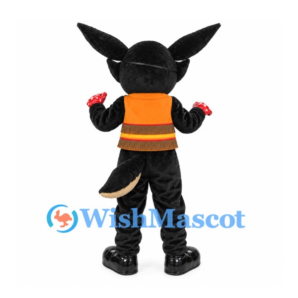 Wolf Mascot Costume in Black with Orange Fringed Vest