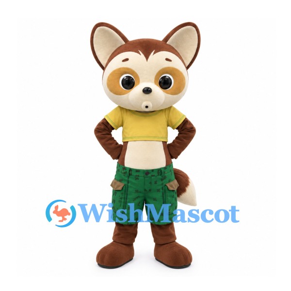 Fox Mascot Costume with Yellow Crop Top and Green Shorts
