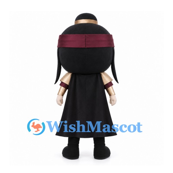 Warrior Girl Mascot Costume with Burgundy Headband and Black Cape