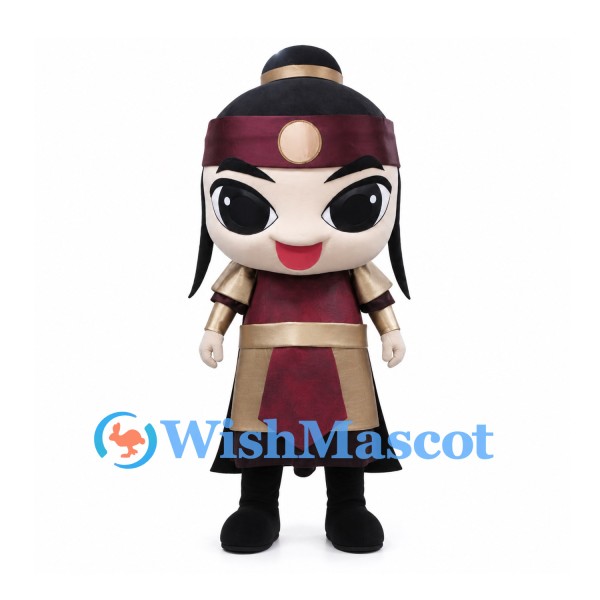 Warrior Girl Mascot Costume with Burgundy Headband and Black Cape