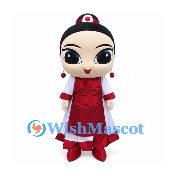 Princess Mascot Costume with Red and White Traditional Dress