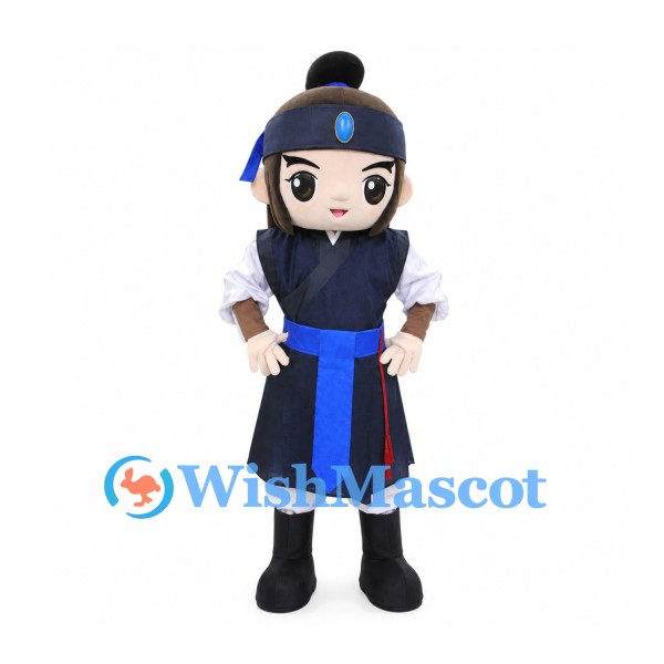 Boy Mascot Costume with Navy Traditional Robe and Blue Belt