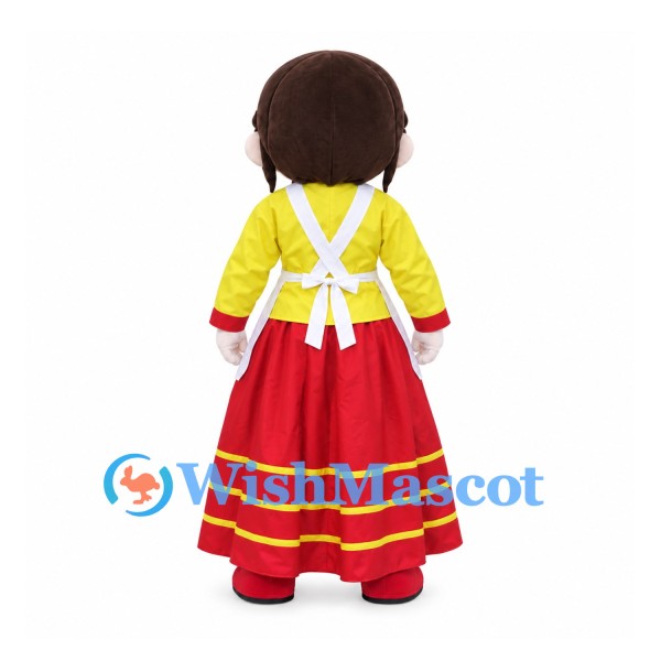 Girl Mascot Costume with Yellow Blouse, Red Skirt and White Apron