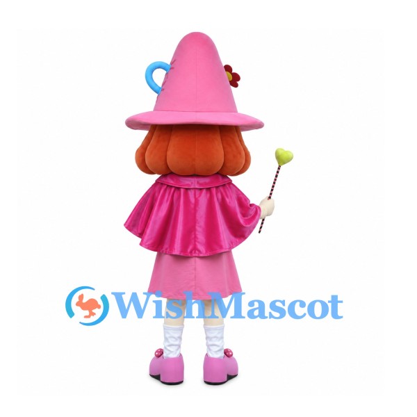 Witch Mascot Costume with Pink Pointed Hat and Matching Cape