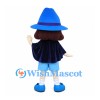 Wizard Mascot Costume with Blue Pointed Hat and Navy Cape