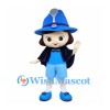 Wizard Mascot Costume with Blue Pointed Hat and Navy Cape