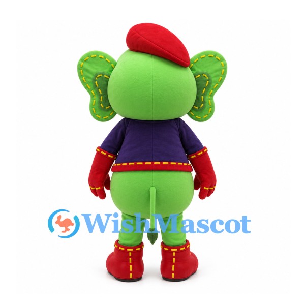 Elephant Mascot Costume in Green with Red Beret and Purple Jacket