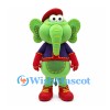 Elephant Mascot Costume in Green with Red Beret and Purple Jacket