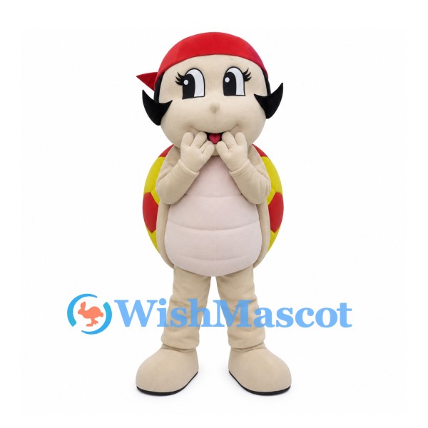 Turtle Mascot Costume with Red Bandana and Yellow Shell