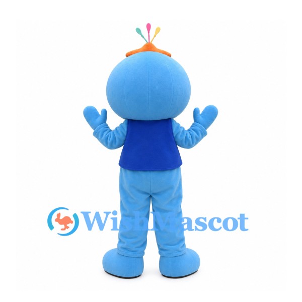 Blue Character Mascot Costume with Orange Star Hat and Vest
