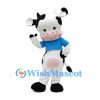 Cow Mascot Costume in Black and White with Blue Shirt