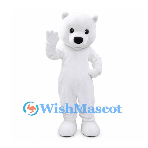 Polar Bear Mascot Costume in White with Round Ears