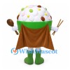 Rice Bowl Mascot Costume in Green with Spoon and Chopsticks