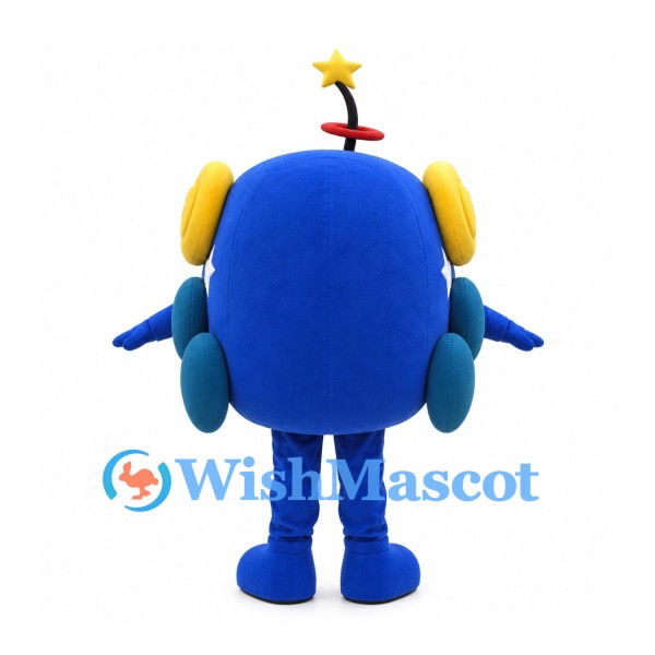 Helicopter Mascot Costume in Blue with Yellow Headphones