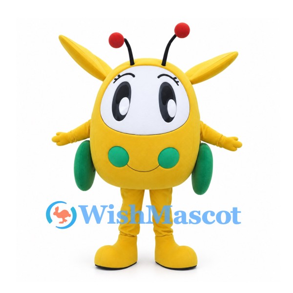 Helicopter Mascot Costume in Yellow with Red Antennae